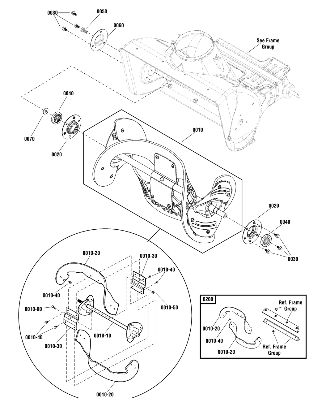 Auger Group Diagram and Parts List for 1696161-00-822S 2012 Briggs and Stratton Snow Blower